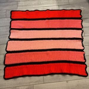 Pink Red Colorblock Crochet Knit Lap Throw Afghan Blanket 41x45